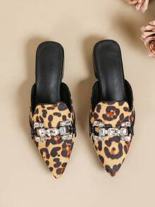 Women's New Pointed Toe Mule Shoes With Rhinestone Decor, Fashionable Slip-On For Office Wear - Multicolor - View 6