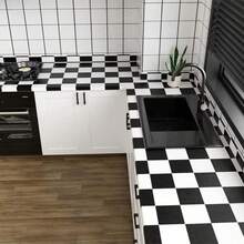 1 Roll Of Black And White Large-Grid Kitchen Wallpaper - Checkered Wallpaper. Waterproof, High-Temperature Flame Retardant, Easy To Clean, Removable Wallpaper For Kitchen Countertops, Stove Tops, Kitchen Cabinets, Tables, Wall And Countertop Decoration, Kitchen Decoration. DIY Home Decoration. Kitchen Wallpaper 15.7inx39.3/118.1/196.8in Self-Adhesive Removable Wallpaper - Black and White - View 13