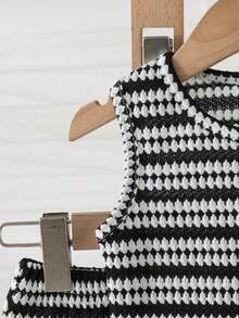 Baby Girls' Summer New Arrival Simple Black & White Striped Casual Fashion Vest & Shorts Set - Black and White - View 5