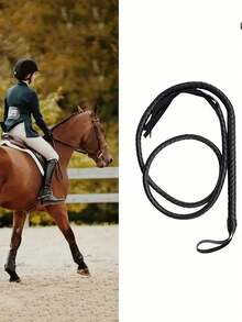 1pc Western Cowboy Black Leather Whip - Costume Accessory Whip, Suitable For Cowboy Role Play And Halloween - Black Whip - View 2