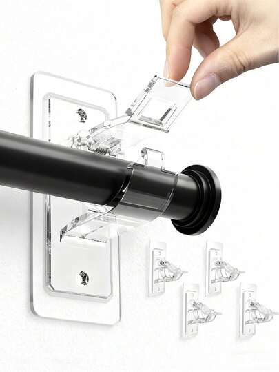 10-Pack Transparent No-Drill Curtain Rod Brackets, Self-Adhesive Adjustable Hook Holders For Bathroom, Kitchen, Home, And Hotel Use