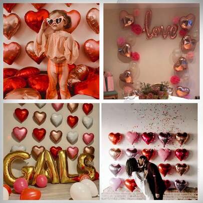 22pcs/Set Pink Heart Shaped Foil Balloons, 5/10/18 Inch Aluminum Foil Love Balloons With Ribbons And Straws, Suitable For Valentine's Day Decoration, Wedding Engagement, Love Confession, Bridal Shower, Engagement, Valentine's Day, Bridal Party, Birthday, Anniversary, Proposal, Wedding And Other Party Decorations, Bohemian Celebration