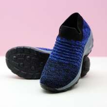 Zapatillas casuales de punto con amortiguación de aire y absorción de impactos, zapatos de baile con efecto balanceo para mujer - Azul - Ver 6
