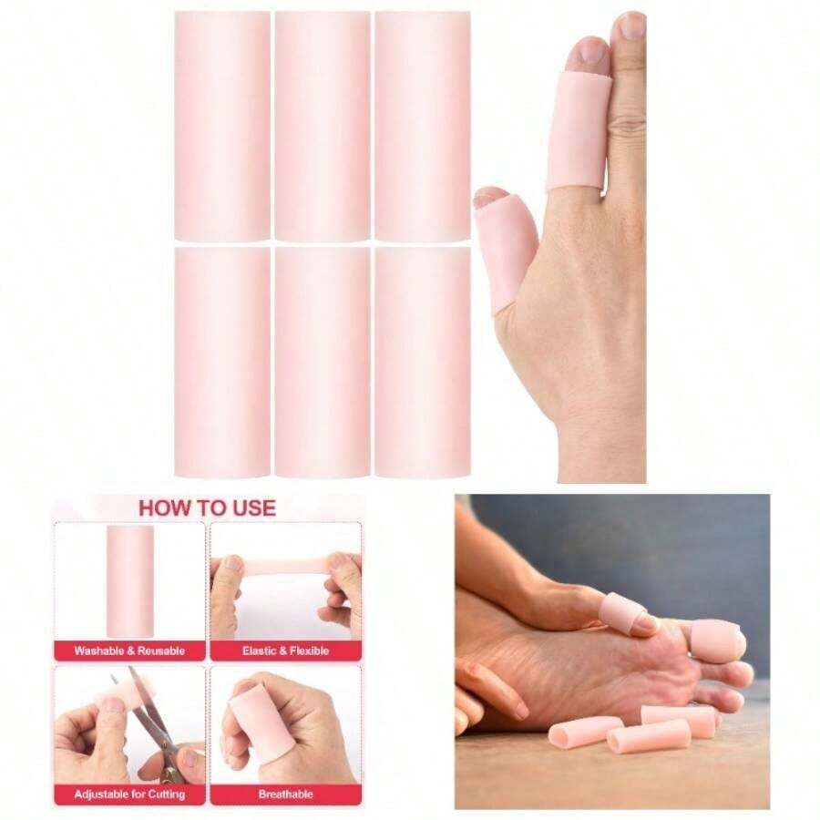 6pcs Gel Finger Sleeves, Elastic Tube Silicone Finger Support Sleeve, Soft Hand Cushions Protector Reliefing Hands Cracking - Purple - Skin Color - View 1