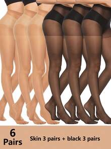 1条/3条/6条装 20D 透明黑色不透明连裤袜，超薄高腰长袜，加固袜尖，适合40-60公斤体重 - 彩色 - 查看 4