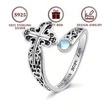 Anel de Lua de Prata 925 para Mulheres, Padrão 3D de Videira de 10 Quadros, Anel com Formato de Colher Inspirado na Fé - Prata - Visão 7