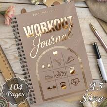 1pc Weight Loss Spiral Notebook, Journal, Tracking Your Health And Fitness With Golden Frame On Leather-Like Background