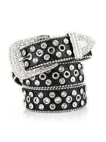 女士水钻镶嵌宽腰带，时尚合金扣装饰水钻，朋克风格万圣节夏季、秋季、秋季、万圣节