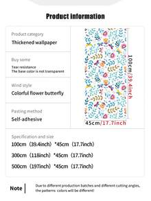 1 Roll 1m/3m/5m White Butterfly & Leaf Textured Artistic Style Wall Decor Wallpaper, Removable And Self-Adhesive Contact Paper, Vinyl Wallpaper For DIY Home Decor, Room Background, Bedroom, Kitchen, Living Room, Bathroom, Cabinet, Furniture Renewal - Multicolor - View 4