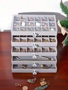 1个无窗首饰盒，时尚女孩及女士首饰收纳盒，多功能植绒首饰盒，柔软植绒设计防止刮伤，旅行及邮轮出行理想之选，大容量双层首饰盒，浴室收纳盒，储物盒，橱柜整理盒，生日礼物，情人节礼物，结婚礼物，母亲节礼物，返校礼物，复活节礼物，新年礼物 - 多色 - 查看 3