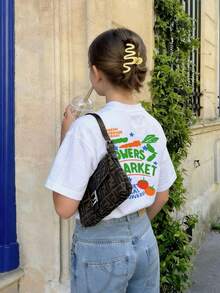 Camiseta de manga corta con cuello redondo y estampado casual para niñas preadolescentes, top de verano - Blanco - Ver 9