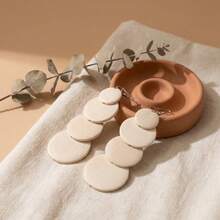 1 paire de boucles d'oreilles rondes en bois avec chaîne pour femmes, chaîne vintage à franges, crochets d'oreilles en fer - Blanc - Voir 4