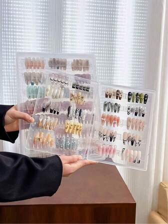 1个大容量美甲可穿戴指甲油收纳盒，透明指甲油展示册，防尘收纳盒，美甲样品展示盒，多尺寸加厚PP材质收纳盒