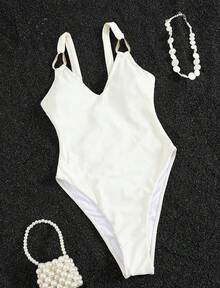 Trajes De Baño Mujeres,Women's Elegant Solid Color V-Neck Sexy Metal Ring Decor One-Piece Swimsuit, High Elasticity Fabric For Beach & Resort, ,Beach Set,Vacation Outfits Women>Swimsuit,Bathing Suits For Women>Vacation,Bathing Suits With Cover Up Set,Bandeau Bikini,Thong Bikini Set,Bathing Suits For Women,Matching Sets Women,Matching Swim Suits Couple,Dresses For Women Elegant,Swimsuits For Woman>Tummy Control,Festival Outfits For Women,Vestidos,Matching Swim Suits Couple,Valentine's Day,Vacation Outfits,Beach Coverups For Women,Tummy Control Swimsuit,Two Piece Set Women,High Waisted Bathing Suit,Set 2 Piece Set Women,Women Beachwear,Sexy Beachwear,2016 Bikini,Beach Set,Vestidos De Baño,Ropa De Playa,Trajes De Baño,Ropa De Playa Mujer,Traje De Baño Mujer,Beach Wear,Valentine's Day, Gras,Vacation Outfits Women,Galentine,Valentine Gift,Bachelorette - 白色 - 查看 5