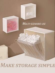 2/1 件装壁挂式棉签收纳盒 - 大容量牙线收纳盒 - 无缝悬挂式收纳盒 - 浴室配件 - 带盖收纳盒 - 多功能收纳盒 - 适用于收纳牙线、牙签、发圈、橡皮筋、胶带、创可贴、口红等 - 卧室装饰 - 冬季新品