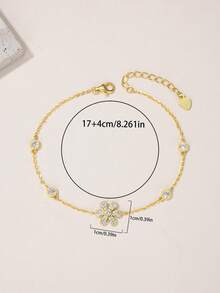 1件简约S925纯银立方氧化锆花朵手链，适合日常佩戴、派对、节日及作为礼物。 - 金色 - 查看 8