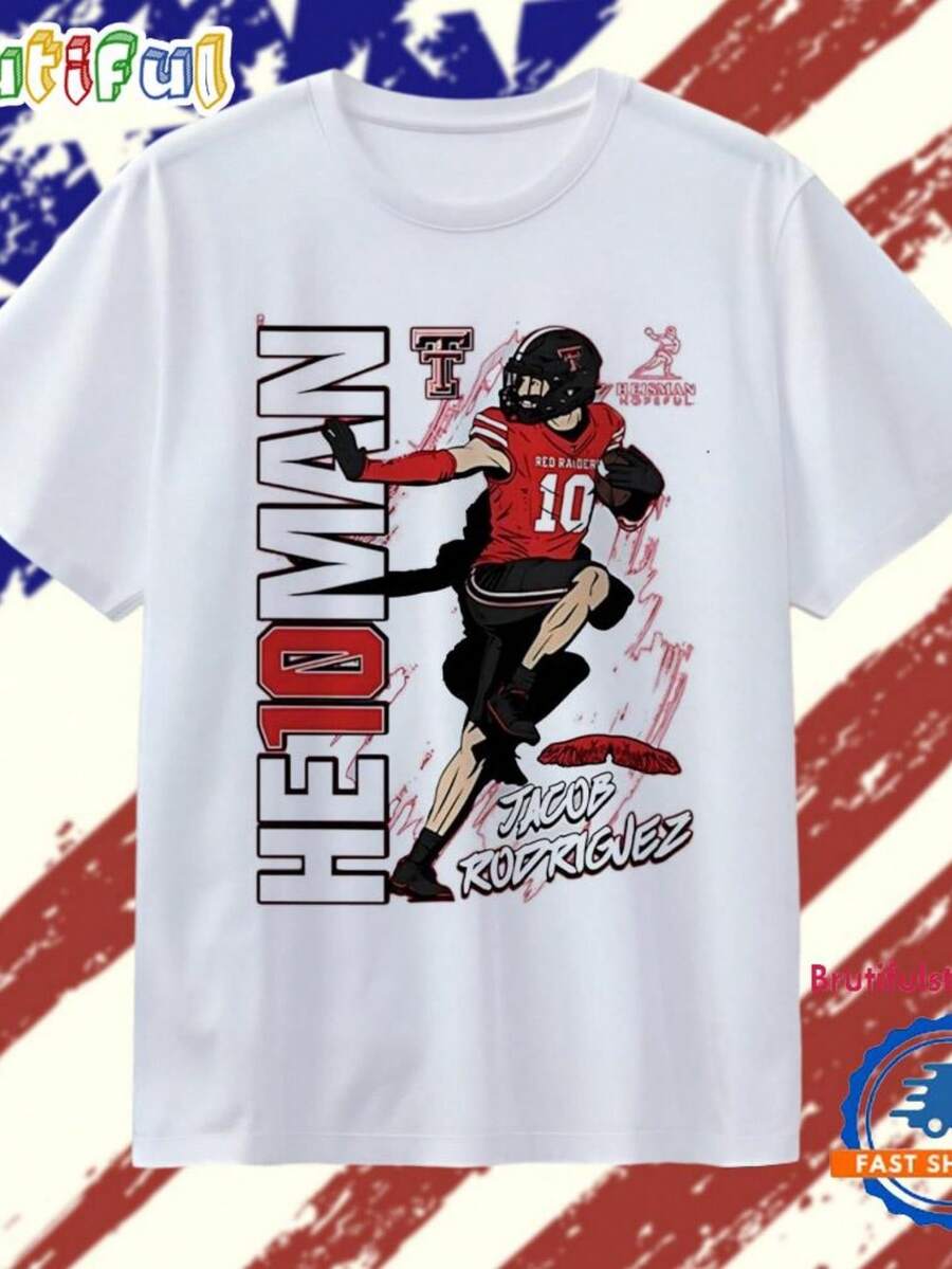 Jacob Rodriguez He10man Heisman Texas Tech Red T Shirt (2) - White - View 1