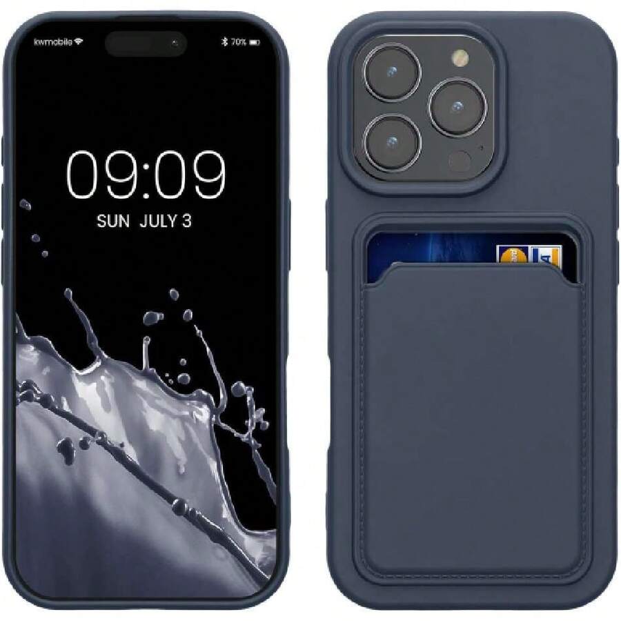 Wallet Case Compatible With Apple 16 Pro - Protective Wallet Case With Card Slots - Dark Blue, 38214002 - Black and White - View 1
