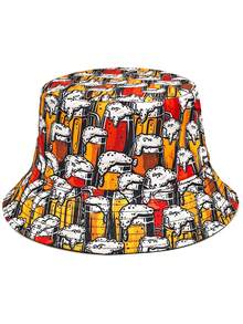 1顶男女通用渔夫帽，通体印有啤酒杯图案，趣味涂鸦设计，双面可用，轻便透气，适合户外、休闲、节日、派对、旅行、海滩等场合 - 啤酒元素 - 啤酒 - 查看 5