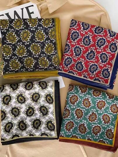 1pc Minimalist Paisley Print Vintage Style Scarf, Soft & Breathable Unisex Fashion Neckerchief, Suitable For Travel, Holidays And Street Style, Can Be Used As Headband, Headscarf, Neckerchief, Scarf For Daily Matching