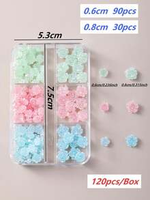 無味 120入 8mm+6mm 極光山茶花/玫瑰樹脂美甲飾品（透明/白色/黑色混色），簡約可愛設計，高光澤 3D 平底易貼附；適用於婚禮、節日及各種場合，可用於美甲設計（兼容梯形、法式杏仁、長/短、橢圓、方型指甲）與珠寶手工、畢業帽裝飾、手機殼 DIY；風格涵蓋日韓與歐美，四季通用美甲飾品，適合女性與兒童 - 彩色 - 查看 19