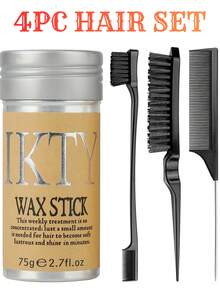 ikt 4pcs Hair Wax Stick Set - Create Smooth Slicked Back Hairstyle, Includes Hairline Brush, Comb And Hair Wax Stick, Effectively Controls Frizz And Styles Smooth Hair.