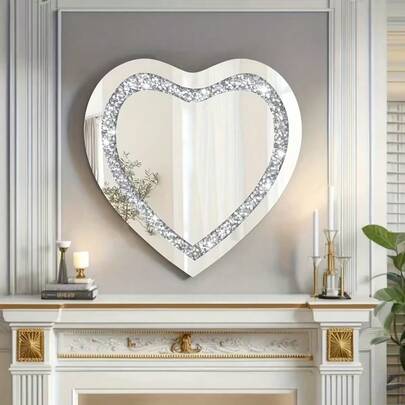 11.81*11.81 Inch Acrylic Heart Mirror - Asymmetric Double-Sided Silver Mirror With Crystal-Like Shards, 2mm Thick Multi-Functional Decor For Home Garage Bedroom Hotel Bar Living Room Bathroom & Christmas