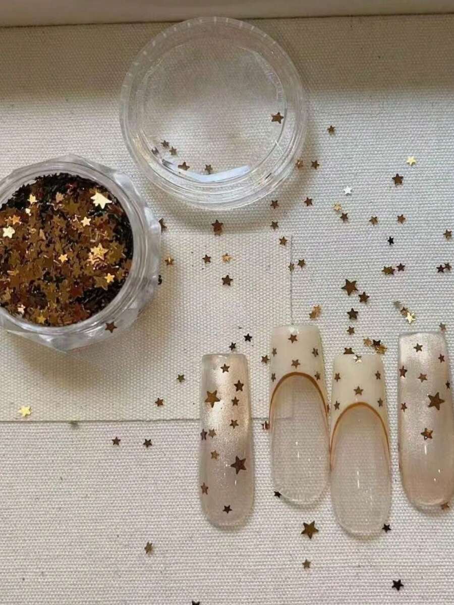 1盒星形亮片美甲装饰,迷你超薄金色星星美甲贴纸,闪亮指甲贴片装饰,多功能DIY美甲配件,美甲设计用品 - 彩色 - 查看 1