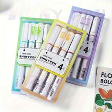 1支/1套随机颜色闪光荧光笔 - 细头粉彩马克笔，适用于剪贴簿、学习用品和可爱文具/部分配件、颜色、文字、图案、形状随机 - 彩色 - 查看 3
