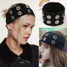 1-Piece Elegant Women's Headscarf Set, Metal Ring Knitted Elastic Sweat-Wicking Sports Hair Accessory - 黑色 - 查看 9