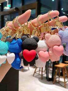 1pc Creative Pink Heart Resin Teddy Bear Keychain, Delicate & Cute Cartoon Car Key Chain Handbag Pendant, Suitable For Daily Use Or Couple Gift, School & Auto Decor, Gothic Y2K Christmas - Multicolor - View 2