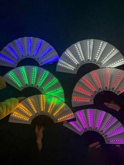 24inch/60cm Large LED Illuminated Hand Fan, Colorful & Shiny, Suitable For Party, Performance, Wedding, Birthday, Home Decor, Nightclub, Glow Accessories, Halloween Party, Cosplay, Glow, Christmas Gift, Christmas Party And More