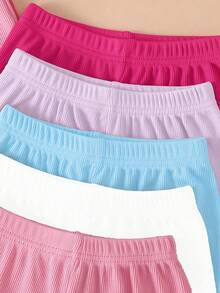 10pcs/Set Girls' Casual Solid Color Knit Fabric Top And Matching Solid Color Shorts Set, Spring/Summer - Multicolor - View 6