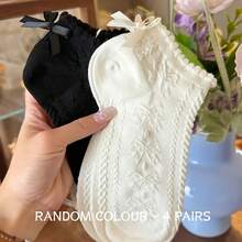 2/4/6双装女士薄款透气短袜，带可爱蝴蝶结、低帮和蕾丝边，夏季 - 彩色 - 查看 2