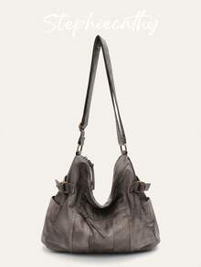 STEPHIECATHY Women's Luxury Slouchy Soft Washed PU Vegan Leather Shoulder Bag Multi Functional Pockets Zipper Closure Adjustable Long Strap Cross Body Handbag Large Capacity Hobo Casual For Commute Daily College Shopping Travel Unisex Cool Street Style , Gifts For Women - 彩色 - 查看 17