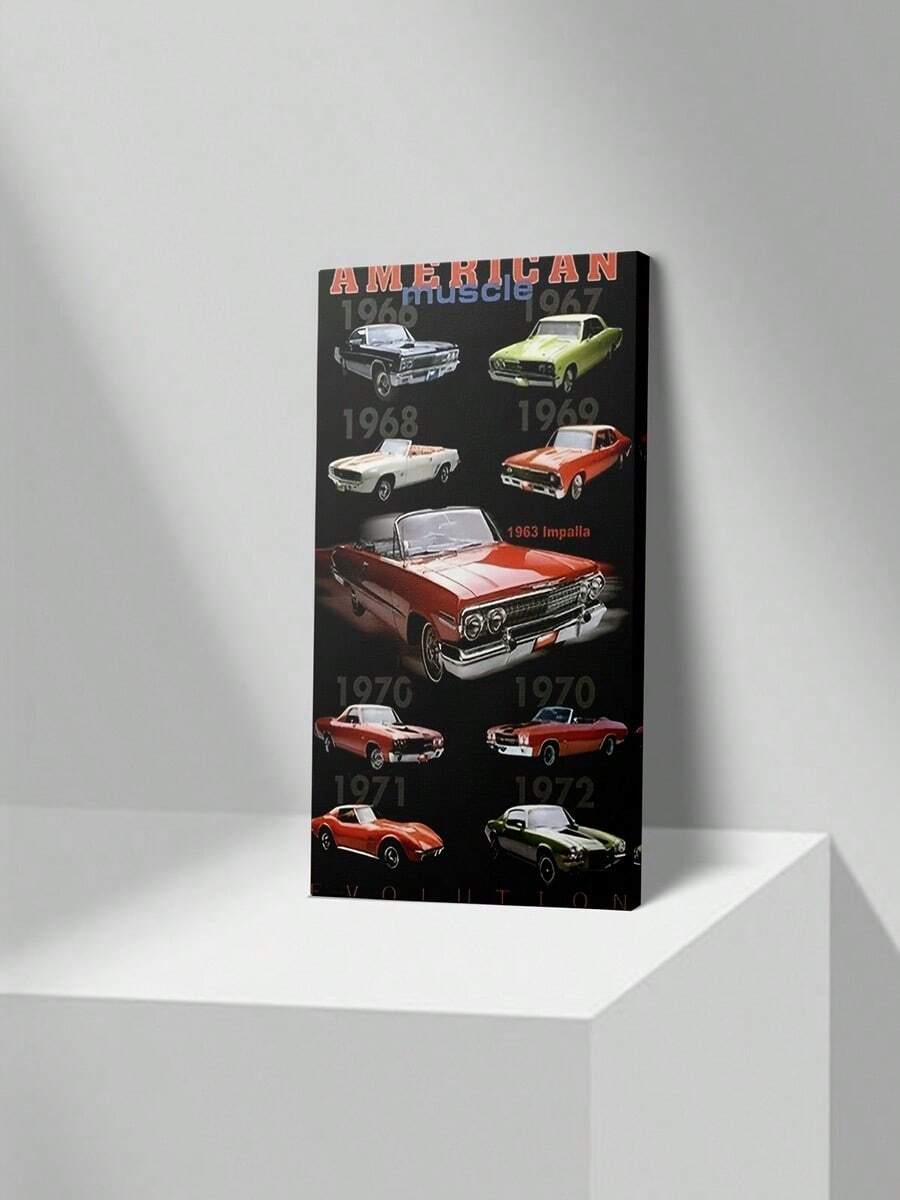 1-Piece Framed Muscle Car Evolution Canvas Wall Art - 1968-2020 Retro Car Poster With Red And White Sports Cars, Perfect For Living Room, Bedroom, Men's Cave Decor - The Perfect Gift For Car Fans, Car Decoration - trắng - Xem 1