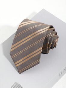 1条男士休闲时尚纯色棕色条纹图案领带，简约风格，适合商务、学校和日常穿着。 - A - 查看 1