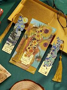 1pc Vintage Oil Painting Style Metal Bookmark, Classic Oil Painting Bookmark Series, Diary/Book Clip Accessory, Essential For Back To School Season - Multicolor - View 12