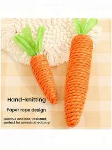 1 món đồ chơi gặm tự giải trí hình củ cà rốt cho mèo, que gặm chống cắn với dây giấy trang trí hình củ cà rốt. - trái cam - Xem 4