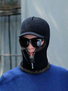 1 PC Knitted Hats, Men's And Women's Winter Cycling And Skiing Plus Wool Wool Hat Thickened Warm And Cold Bib One Head Set Electric Car Windproof Hat - Multicolor - View 10