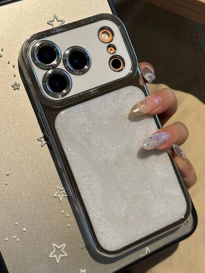 Luxury Plating Pink Gradient Color Sequins Lens Protective Phone Case Compatible With IPhone 17 Pro Max 16 15 14 13 12 11 Pro Max Plus All Inclusive Bumper Back Cover