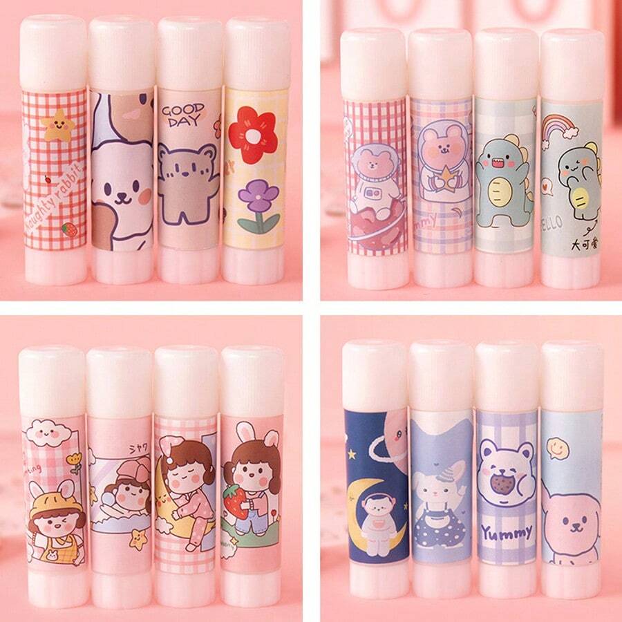 5pcs/2pcs/1pc Cartoon High Viscosity Sturdy Handmade DIY Solid Glue/PVA Solid Glue Small Office Supplies Solid Glue Stick/Student Stationery Ins Style Cute Pet, Back To School Essential, Planner Glue Stick (Random Style) - Multicolor - View 1