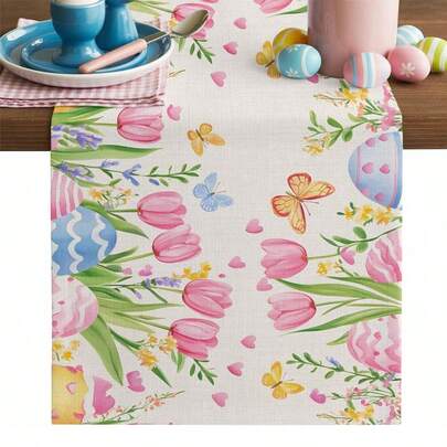 بيض عيد الفصح ، منضدة زهور الزنبق الوردية ديكور الحفلات ، فراشة ربيعية ، زهور ، منضدة مطبخ وطعام ، ديكورات عيد الفصح