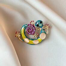 1pc Cute Cartoon Zinc Alloy Lizard Brooch, Animal Brooch Suitable For Everyday Wear In Spring, Summer, Autumn And Winter - Gold - View 7