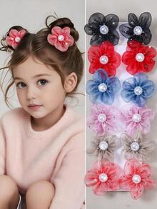 10 Stücke/Set Mädchen Mehrfarbige Perlen Mesh Blumen Haarspangen, Kleinkind Seitenpony Clips, einfache Pony Clips, süß & vielseitig, schonende Haarzubehör, geeignet für den täglichen Gebrauch und Schulanfang