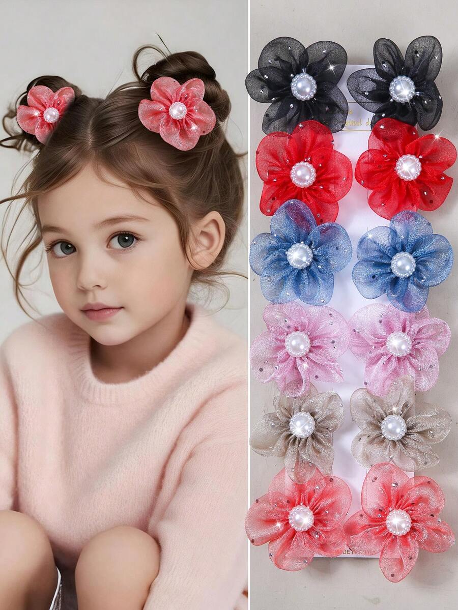 10 Stücke/Set Mädchen Mehrfarbige Perlen Mesh Blumen Haarspangen, Kleinkind Seitenpony Clips, einfache Pony Clips, süß & vielseitig, schonende Haarzubehör, geeignet für den täglichen Gebrauch und Schulanfang