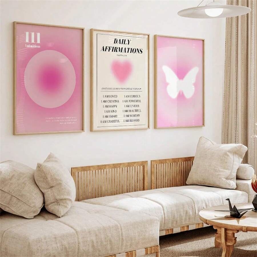 3 tranh canvas, nghệ thuật hiện đại, vầng hào quang màu hồng, biểu tượng sự tự tin, niềm tin, hình ảnh thiên thần cổ điển, tranh nghệ thuật kỹ thuật số treo tường, quà tặng lý tưởng cho trang trí phòng ngủ, trang trí tường, trang trí mùa thu, trang trí phòng, quà tặng không khung, quà tặng sinh nhật, tốt nghiệp. - Nhiều màu - Xem 1