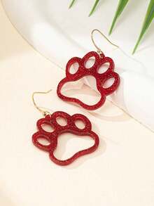1 Pair New Cute Cat Paw Design Acrylic Novelty Earrings, Personalized Footprint Pattern, Suitable For Holiday And Daily Wear - 紅色 - 查看 11
