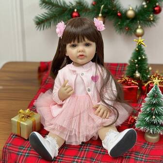 55cm 22inch Reborn Baby Girl Can Stand, Lifelike Full Soft Vinyl Body Doll Newborn Princess Toddler Baby Lovely Birthday Gift(Anatomically Accurate)