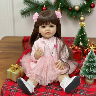 دمية رضيعة بنت قابلة للوقوف بطول 55 سم (22 بوصة)، جسم فينيل ناعم وواقعي، دمية رضيعة أميرة حديثة الولادة، هدية عيد ميلاد جميلة (تشريحيًا دقيقة)